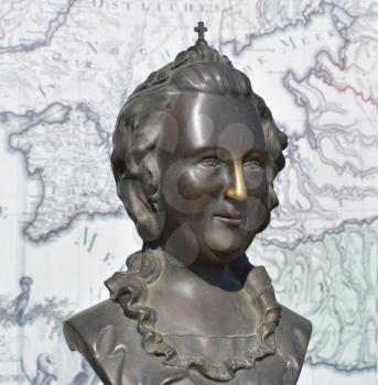 Bronze statue of Russian Empress Catherine II. Grated nose for good luck.