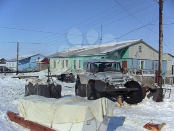 YAMAL, SYO-YAHA -  January 15, 2015: Appearance of the settlement of Syo-Yakh in the winter. North of Russia.