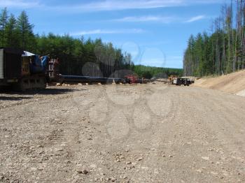 Sakhalin, Russia - Jul 18, 2014:   Construction of the gas pipeline on the ground. Transportation of energy carriers.