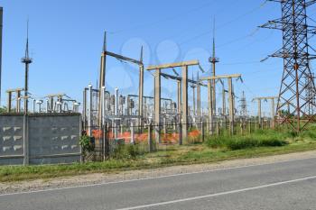 Power substation. Small distributive power substation in the settlement.