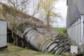 Outlet pipes of a water pumping station. Pipes of large diameter.
