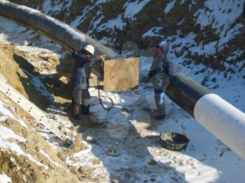 RUSSIA, SURGUT, NOVEMBER 26, 2008: Construction of an oil and gas pipeline Industrial equipment
