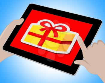 Gift Online Showing Internet Present 3d Illustration