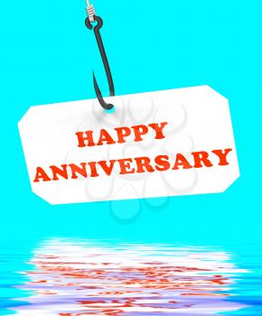 Happy Anniversary On Hook Displaying Romantic Celebration Greeting Or Remembrance