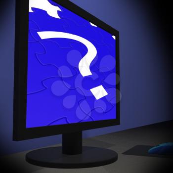 Question Mark On Monitor Shows Confusion And Uncertainty