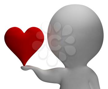 Heart And 3d Character Shows Love And Valentines