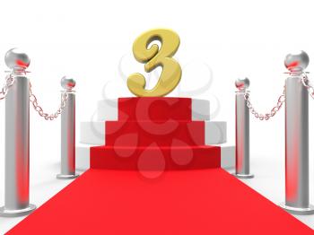 Golden Three On Red Carpet Meaning Shiny Stage Or Anniversary Party