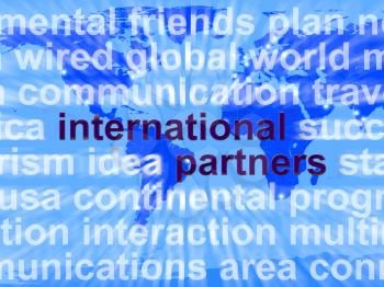 International Partners Words On Map Shows Globalization And Global Networking