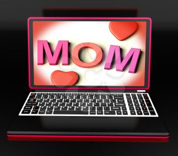 Mom On Laptop Showing Digital Card Or Mother's Love