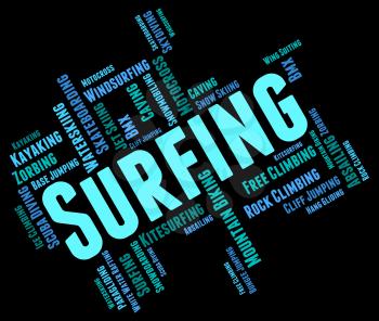 Surfing Word Indicating Surfboard Surfboarders And Surfboards 