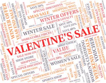 Valentine's Sale Indicating Discounts Affection And Lovers