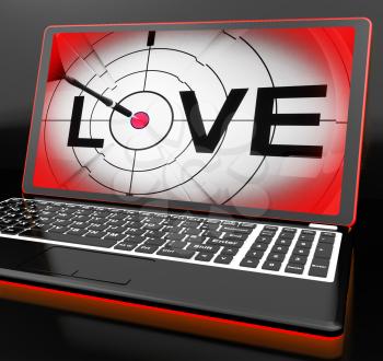Love On Laptop Shows Romance And Romantic Feelings