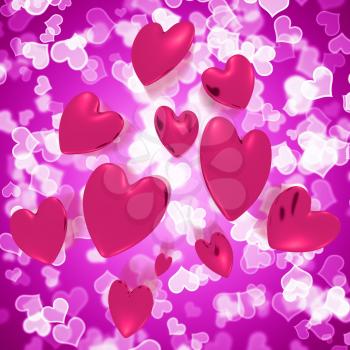 Hearts Falling With Mauve Bokeh Background Shows Love And Romance