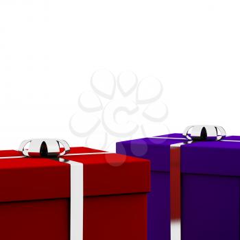 Red And Blue Gift Boxes With White Background As Present For Him And Her