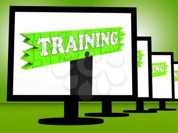 Training On Monitors Showing Coaching Shows Or Webinars