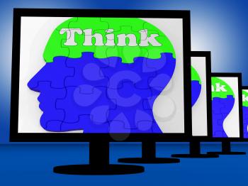 Think On Brain On Monitors Shows Human Solving Or Learning
