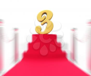 Golden Three On Red Carpet Displaying Shiny Stage Or Anniversary Party