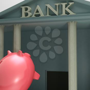 Piggybank Entering Bank Showing Monetary Lift Or Investment Counsel