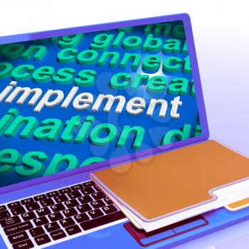Implement Word Cloud Laptop Showing Implement Or Executing A Plan