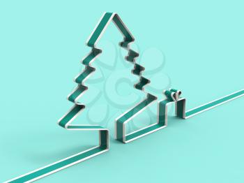 Xmas Tree Indicating Merry Christmas And Celebrate