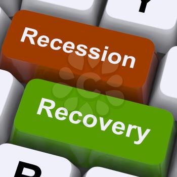 Recession And Recovery Keys Showing Upturn Or Downturn