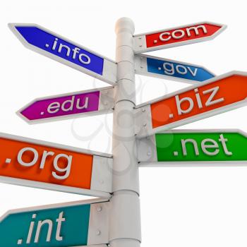 URL Signpost Showing Org, Biz, Info, Int, Net, Com, Edu