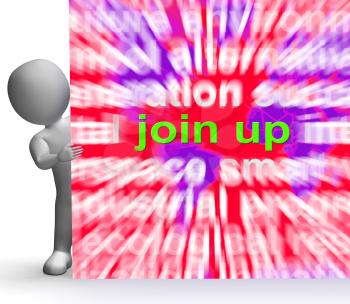 Join Up Word Cloud Sign Showing Joining Membership Register