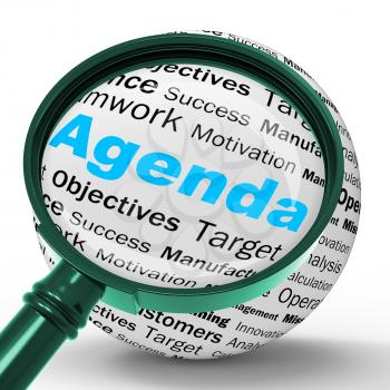 Agenda Magnifier Definition Meaning Schedule Planner Arrangement Or Reminder