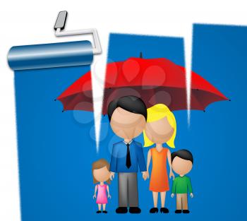 Family Under Umbrella Means Children Offspring And Siblings