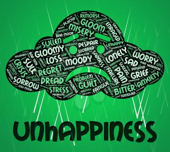 Unhappiness Word Showing Grief Stricken And Sad