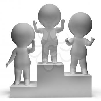 Podium With 3d Characters Showing First Place And Winning