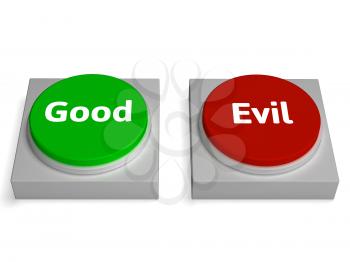 Good Evil Buttons Showing Goodness Or Devil