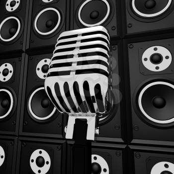 Microphone And Loud Speakers Showing Music Industry Concert Or Entertainment