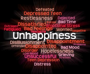 Unhappiness Word Showing Broken Hearted And Heartbroken
