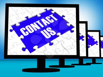Contact Us On Monitors Shows Assistance And Feedback