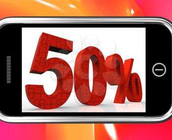 50% On Smartphone Showing Special Offers And Promotions
