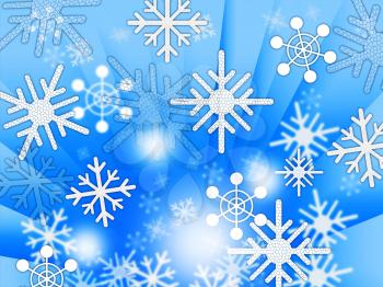 Blue Snowflakes Background Showing Weather Freezing And Winter
