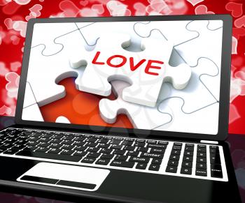 Love Puzzle On Laptop Shows Internet Dating And Virtual Couples