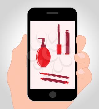 Makeup Online Indicating Mobile Phone And Cosmetology