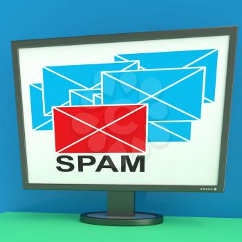 Spam Envelope On Monitor Shows Junk Mail Or Rejected Mail