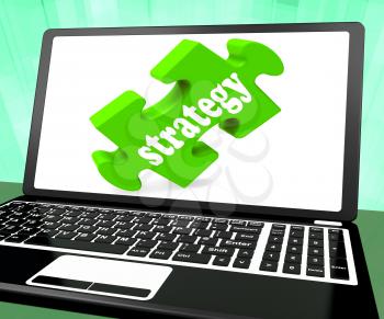 Strategy On Laptop Showing Online Solutions And Tactics