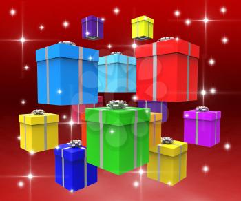 Celebration Giftboxes Representing Cheerful Parties And Giving