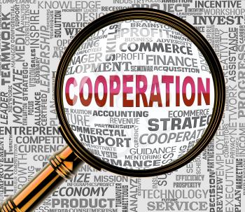 Cooperation Magnifier Showing Magnification Team And Teamwork