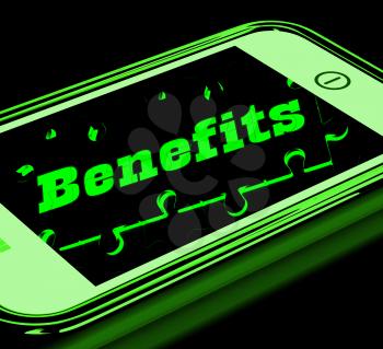 Benefits On Smartphone Showing Messages Bonus And Monetary Compensation