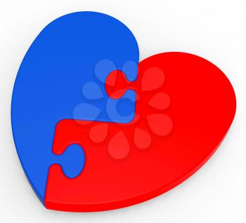 Two-Colored Heart Puzzle Showing Romance And Happiness