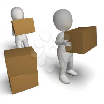 Delivery By 3d Characters Showing Moving Packages 