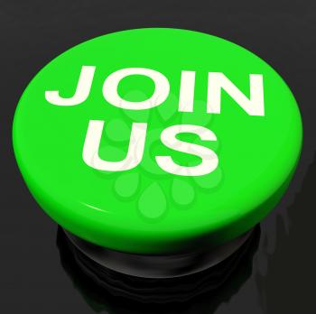 Join Us Button Showing Joining Membership Register