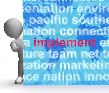 Implement Word Cloud Sign Showing Implementing Or Executing A Plan