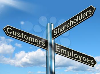 Customers Employees Shareholders Signpost Shows Company Organization