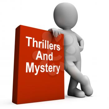 Thrillers and Mystery Book With Character Showing Genre Fiction Books